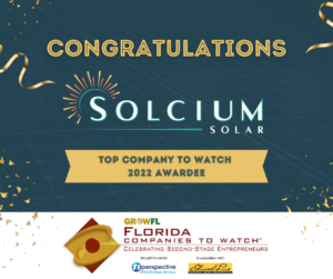 Solcium Solar's certificate for being awarded GrowFl's Top Company to Watch 2022