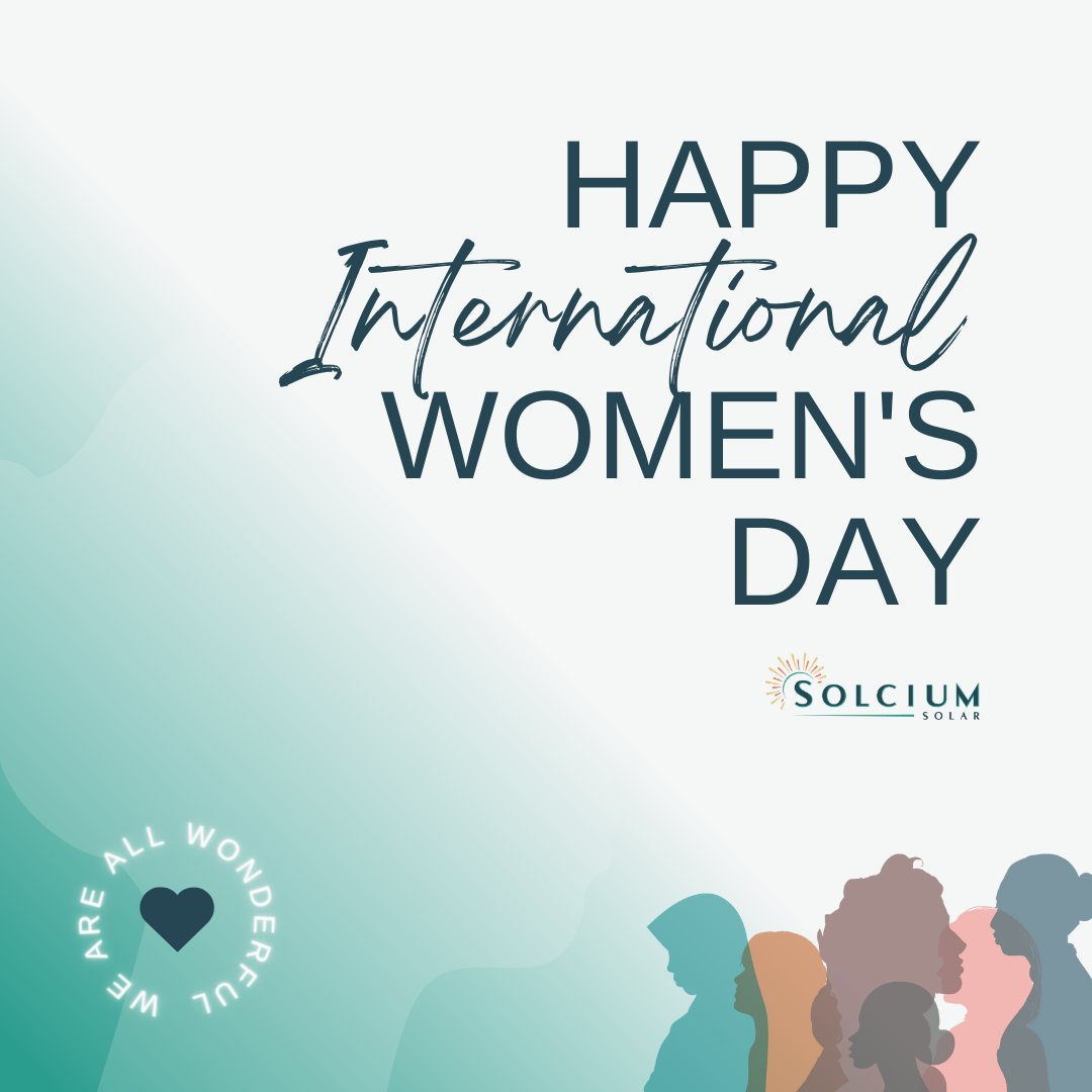 Graphic celebrating International Women's Day for Solcium Solar