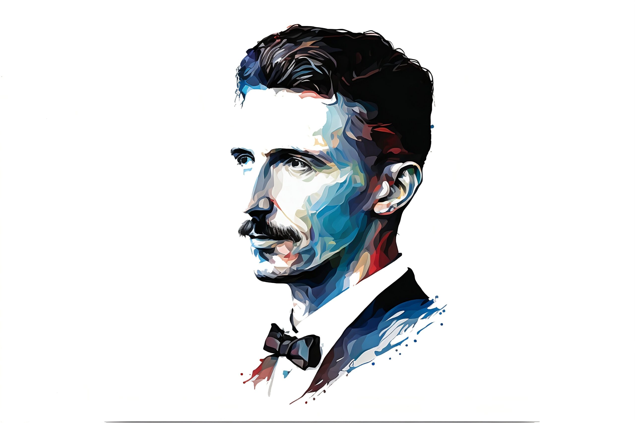 A portrait of Nikola Tesla, a founding father of solar, in a modern style blue color