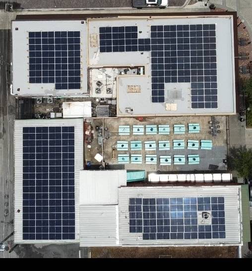 Solar panels on the roof of The West End in Historic Downtown Sanford, Florida.