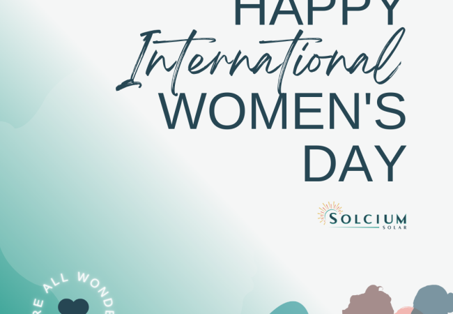 Graphic celebrating International Women's Day for Solcium Solar